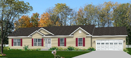 Artist's Rendering of The Pennflex Ranch Modular Home (Pennwest Homes Model: HR150-A)