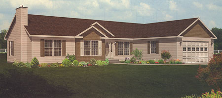 Artist's Rendering of The Monticello Ranch Modular Home (Pennwest Homes Model: HV101-A)