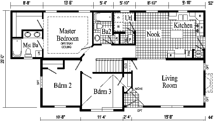 Hartford Model HV102-A Ranch Home - Floor Plan