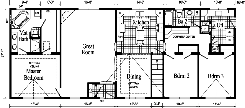 Quincy Model HR117-A Ranch Home - Floor Plan