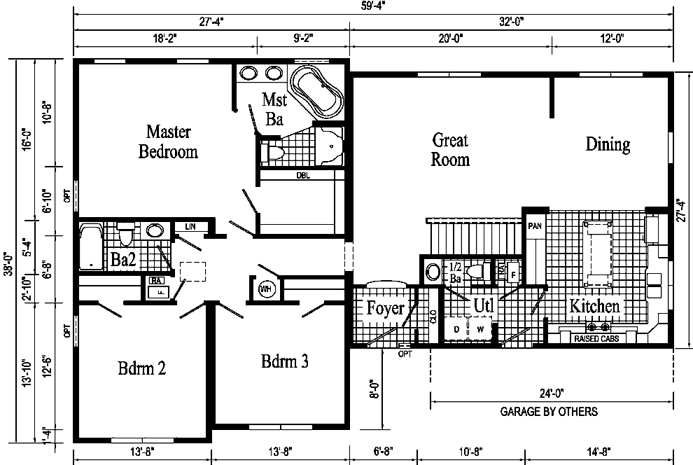 Rochester Model HT103-A Ranch Home - Floor Plan